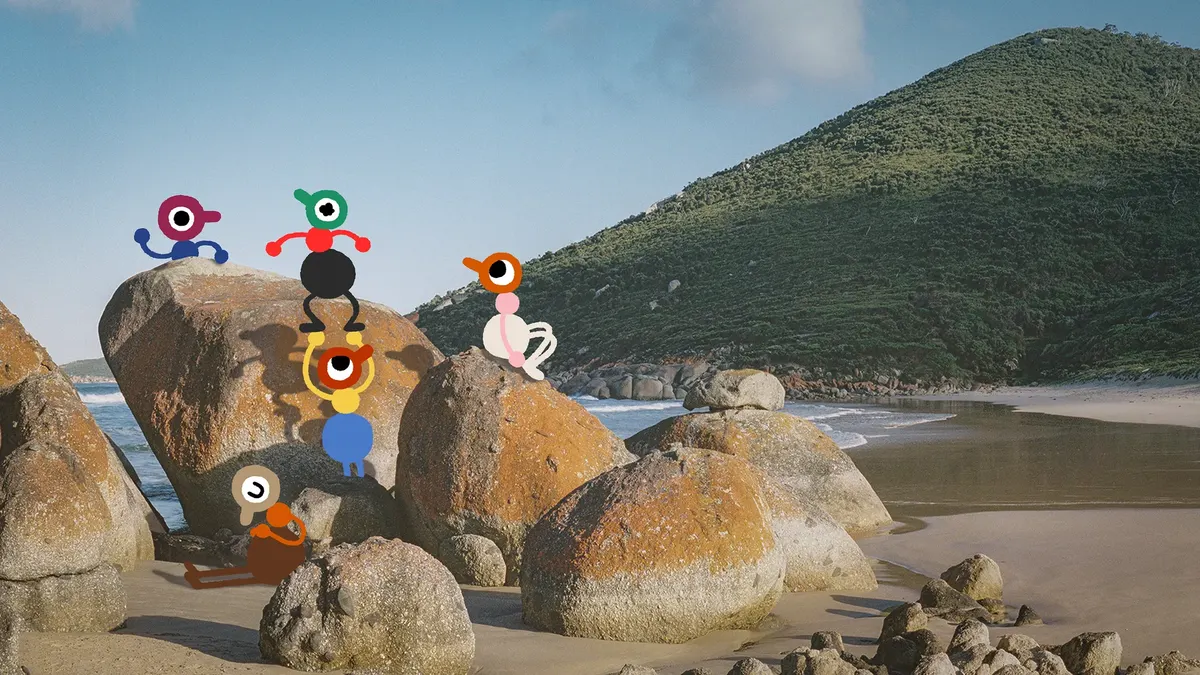 Big Walk characters exploring a coastal landscape